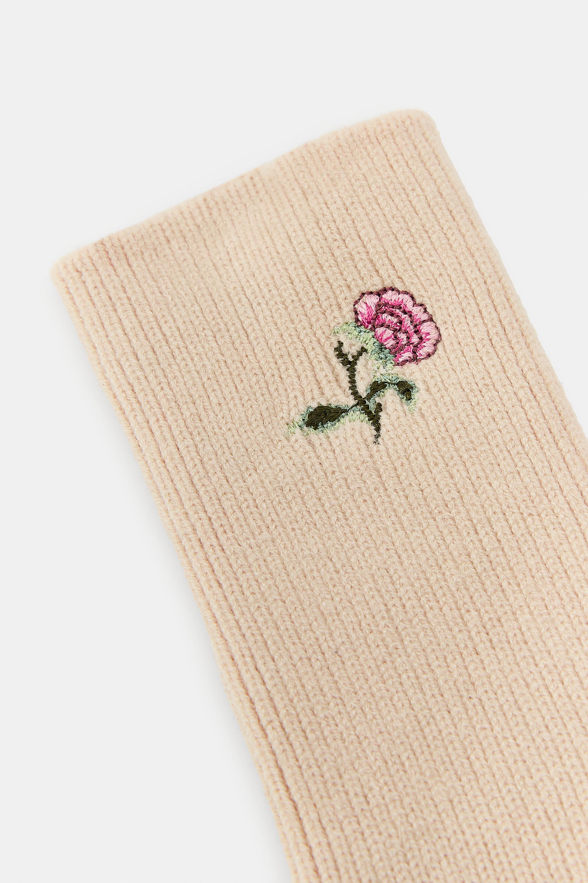 CONTRASTING LEATHER GLOVES WITH FLORAL EMBROIDERY